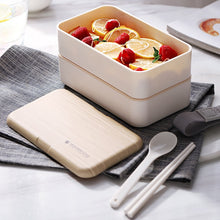 Load image into Gallery viewer, Japanese Double Layer Lunch Box Wooden Lid Microwave Bento Box for Kids Portable Picnic Food Storage Container Dinnerware Set