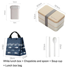 Load image into Gallery viewer, Japanese Double Layer Lunch Box Wooden Lid Microwave Bento Box for Kids Portable Picnic Food Storage Container Dinnerware Set
