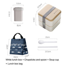 Load image into Gallery viewer, Japanese Double Layer Lunch Box Wooden Lid Microwave Bento Box for Kids Portable Picnic Food Storage Container Dinnerware Set