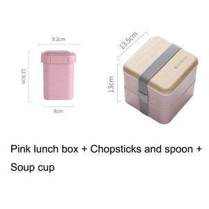 Japanese Double Layer Lunch Box Wooden Lid Microwave Bento Box for Kids Portable Picnic Food Storage Container Dinnerware Set