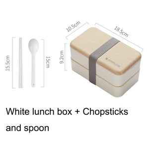 Japanese Double Layer Lunch Box Wooden Lid Microwave Bento Box for Kids Portable Picnic Food Storage Container Dinnerware Set