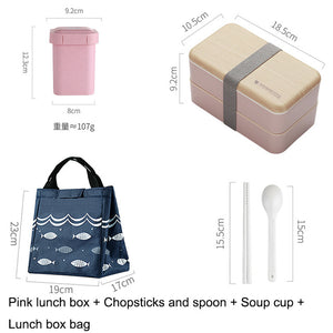 Japanese Double Layer Lunch Box Wooden Lid Microwave Bento Box for Kids Portable Picnic Food Storage Container Dinnerware Set