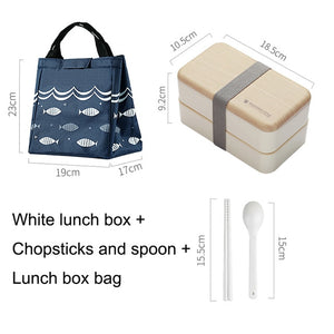 Japanese Double Layer Lunch Box Wooden Lid Microwave Bento Box for Kids Portable Picnic Food Storage Container Dinnerware Set