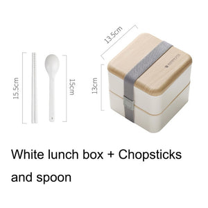 Japanese Double Layer Lunch Box Wooden Lid Microwave Bento Box for Kids Portable Picnic Food Storage Container Dinnerware Set