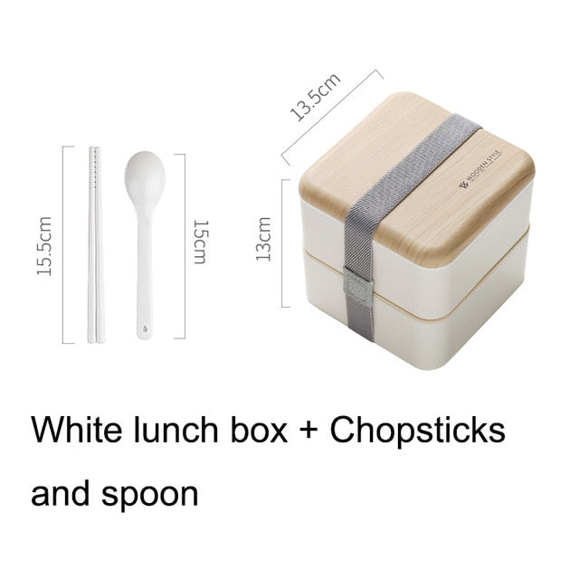 Japanese Double Layer Lunch Box Wooden Lid Microwave Bento Box for Kids Portable Picnic Food Storage Container Dinnerware Set