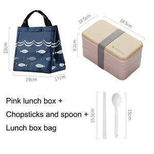 Japanese Double Layer Lunch Box Wooden Lid Microwave Bento Box for Kids Portable Picnic Food Storage Container Dinnerware Set