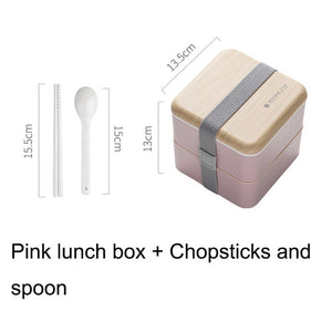 Japanese Double Layer Lunch Box Wooden Lid Microwave Bento Box for Kids Portable Picnic Food Storage Container Dinnerware Set