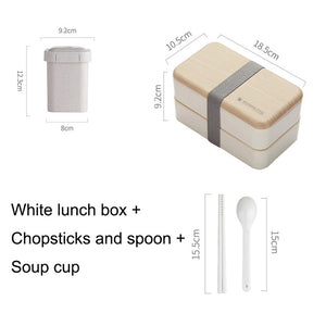 Japanese Double Layer Lunch Box Wooden Lid Microwave Bento Box for Kids Portable Picnic Food Storage Container Dinnerware Set