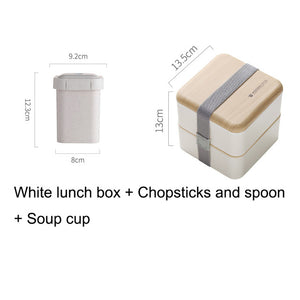 Japanese Double Layer Lunch Box Wooden Lid Microwave Bento Box for Kids Portable Picnic Food Storage Container Dinnerware Set