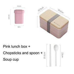 Japanese Double Layer Lunch Box Wooden Lid Microwave Bento Box for Kids Portable Picnic Food Storage Container Dinnerware Set