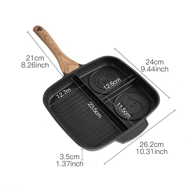 Wiilii 3 Holes Meal Skillet Nonstick Breakfast Frying Pan Aluminum Griddle Divided Pan Induction Cooker Cooking Tools Cookware